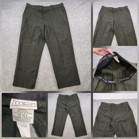 LL Bean Pants Womens 20 Regular Green Wool Blend Lined Dress Trousers Classic - Picture 1 of 14